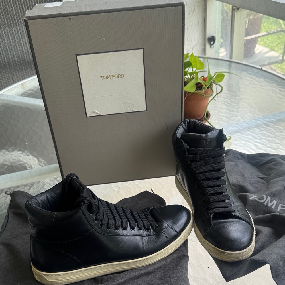 Tom Ford Black Leather Men's High-Top Sneakers